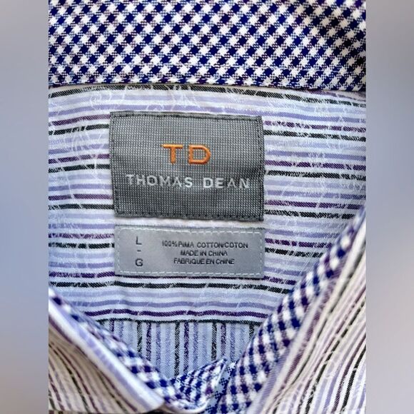Unique NWOT Thomas Dean L/S Casual Dress Shirt in Pastel Stripes 100% Cotton SzL - Picture 4 of 11